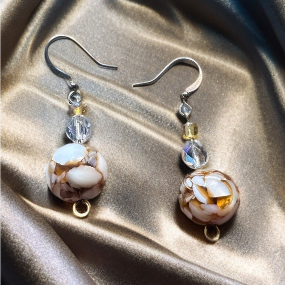 Murano Glass & Crystal Cream Dangle Earrings - Picture 1 of 7